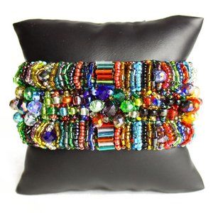 Czech Glass Bugle Bead Bracelet Multi-Color Bright